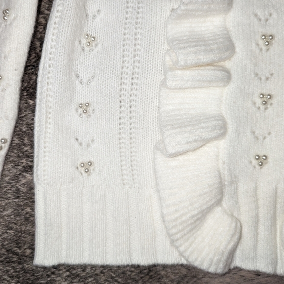 INDUSTRY Republic Clothing Wool Blend Pearl Ruffle Sweater Ivory Women's XS - Picture 8 of 9